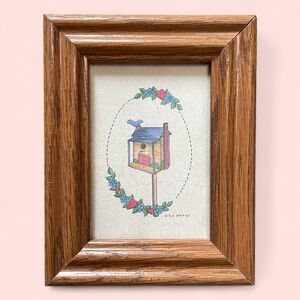 Cutest vintage 90’s little miniature cottage core framed birdhouse picture